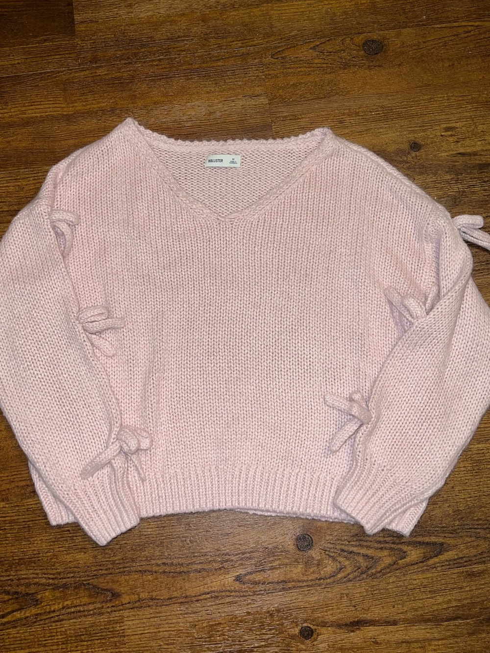 Hollister Pink Oversized Slouchy Knit Off Shoulder Bow Applique Sweater Size M - Picture 8 of 10